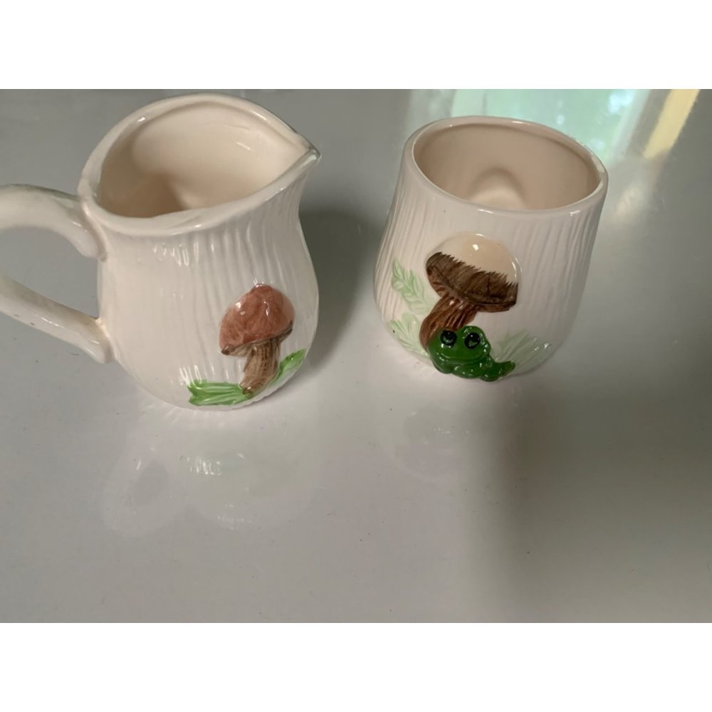 Vintage Ceramic Coffee and Sugar Dish Mushroom Frogs *Missing Lid - Picture 6 of 7